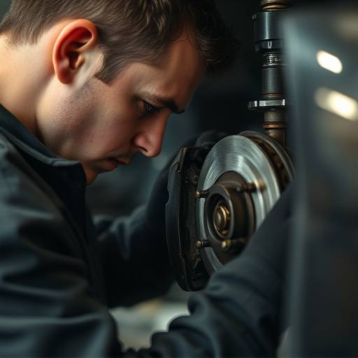 Close-up of a mechanic working on car brakes