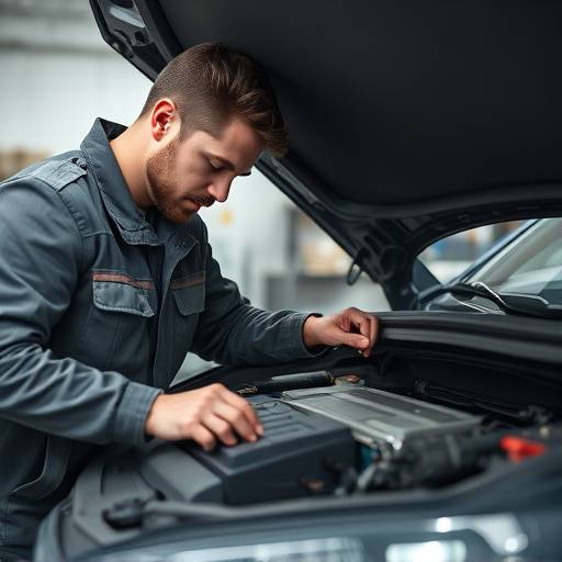 Mechanic inspecting a car battery
