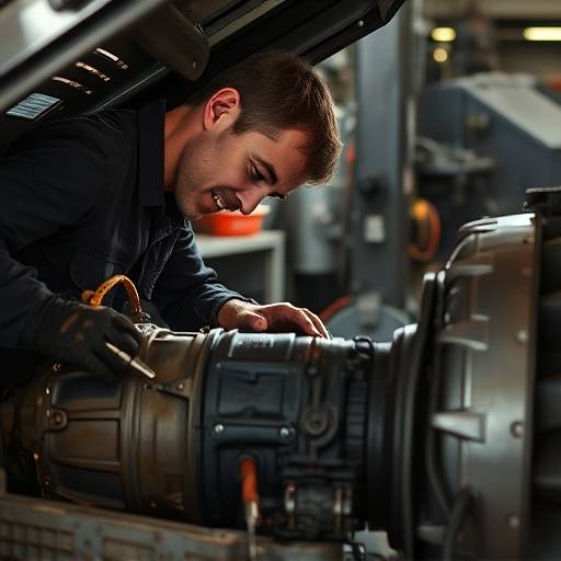 Mechanic working on a car transmission