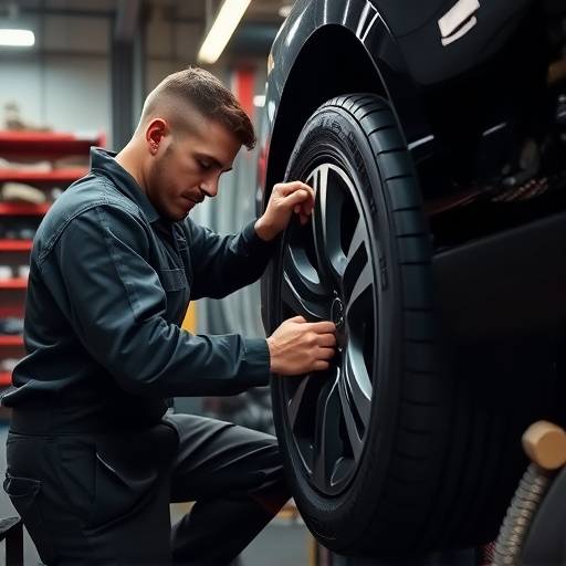 Mechanic working on car tires